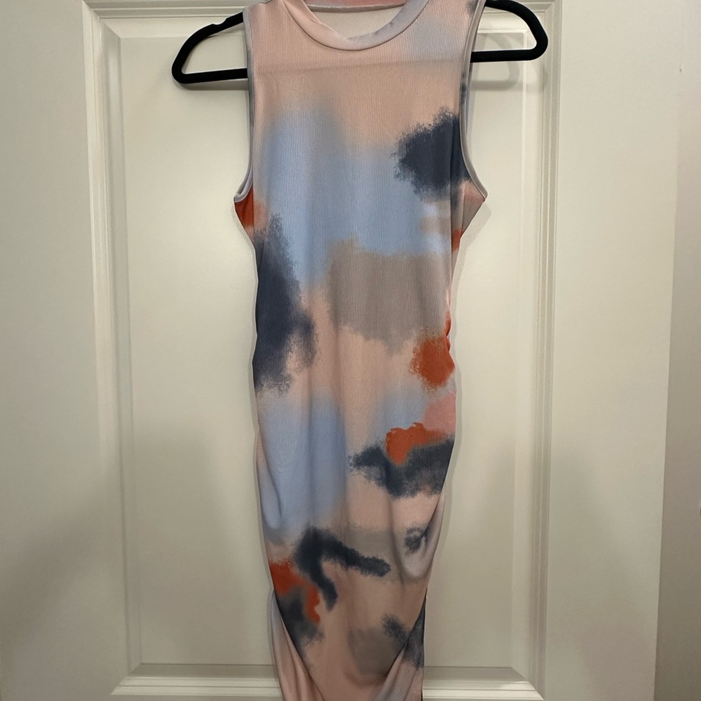 SHEIN Blue and Orange Sleeveless Bodycon Midi Dress